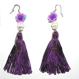 Halloween Earrings, Purple, Day Of The Dead, Skulls, Gothic NEW
